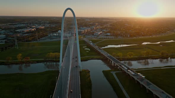 Aerial View of the Margaret Hunt Hill Bridge in Dallas Texas