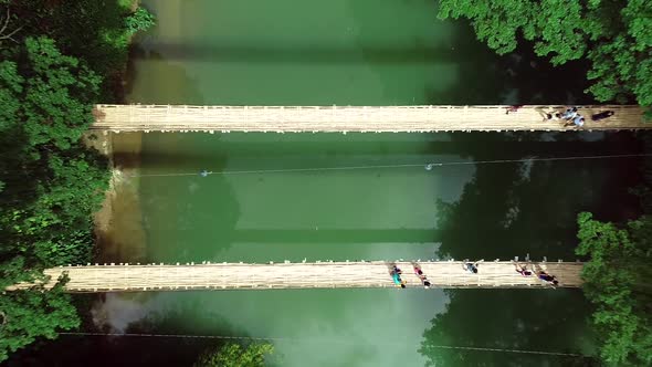 Aerial view of Sipatan Twin Hanging Bridge, Loboc, Philippines.