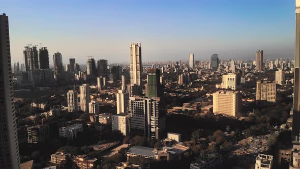 Aerial View Of The Financial District In Mumbai. Modern City High Rise Skyscraper Buildings.