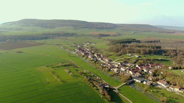 Aerial view of small Town in the Farm