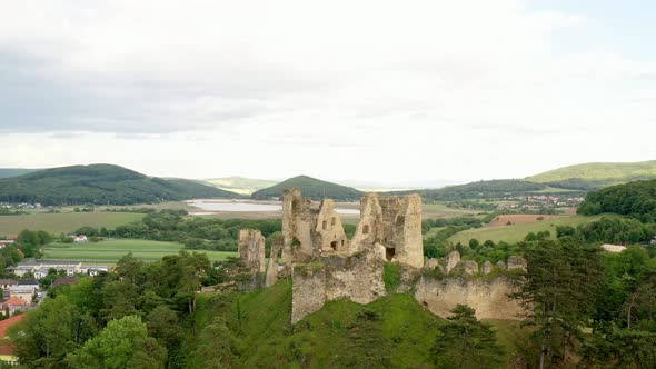 Aerial view of Divin Castle in the village of Divin in Slovakia