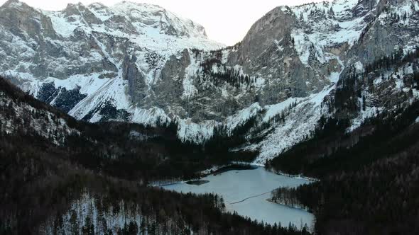 Beautiful view on the lake langbathsee and mountains drone video