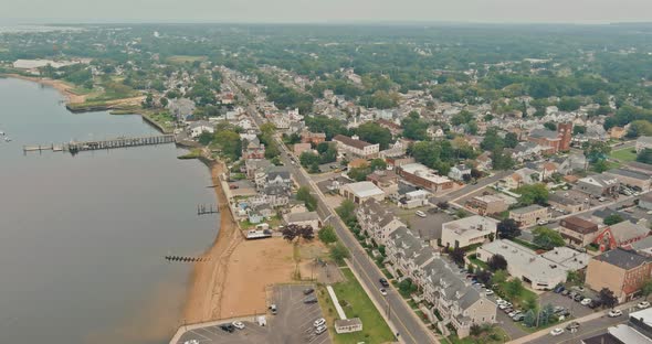 Panoramic View the Height Roofs Small Town Houses of Keyport Town Near Ocean Coast Line in New
