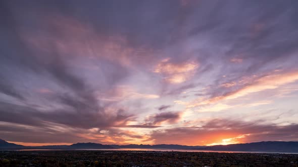 Colorful timelapse over Orem and Provo in Utah Valley at sunset
