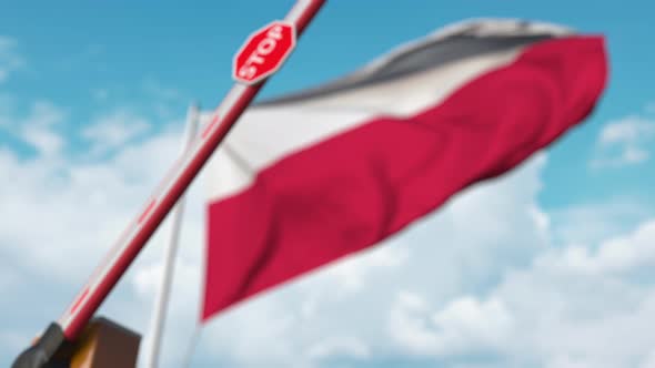 Closed Boom Gate on the Polish Flag Background