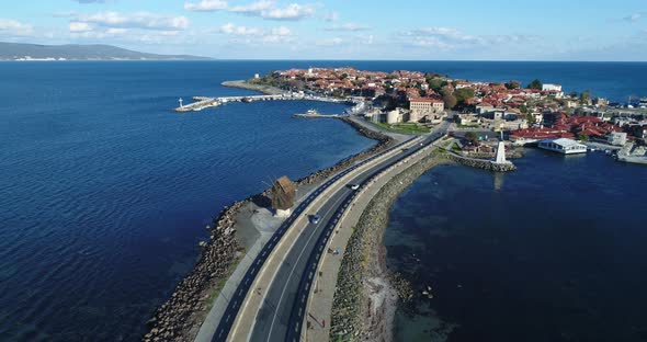 4K aerial footage of Nessebar, ancient city on the Black Sea coast of Bulgaria.