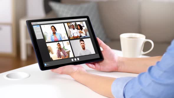Hands of Woman Having Video Chat on Tablet Pc