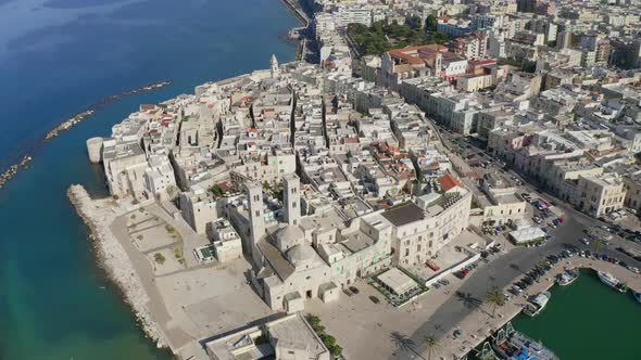Aerial view of Church of Saint Conrad at harbour, Molfetta, Italy