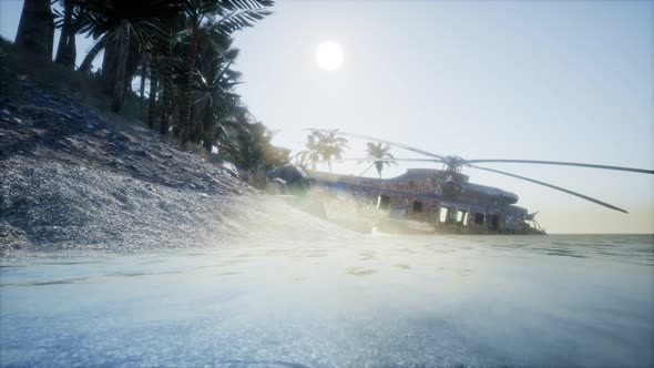 Old Rusted Military Helicopter Near the Island alt