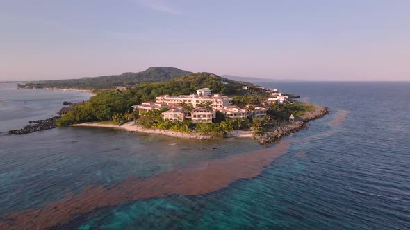 Beautiful Roatan island, Honduras, drone footage, orbit.