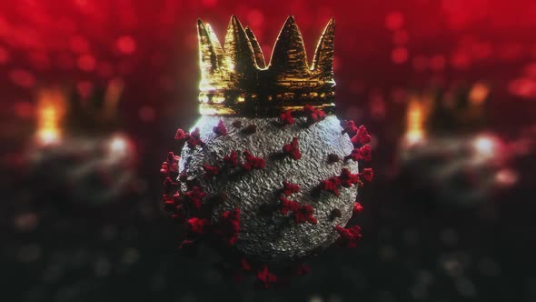 Premium 3D render of coronavirus with a crown on it. Microscopic view. Concept Virus.COVID-19