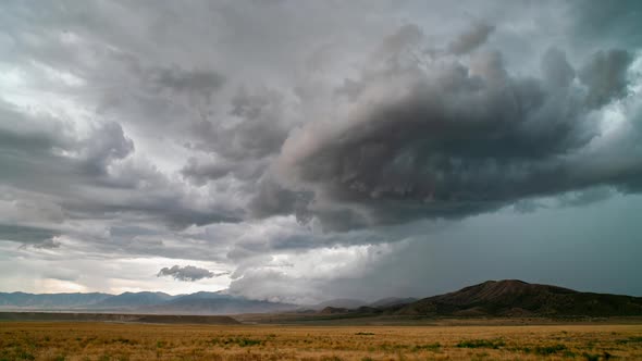 Severe thunderstorm rolling over the Utah landscape