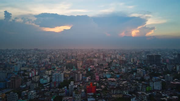Time lapse Of Cumulonimbus Clouds Forming Above Asian Metropolitan Cityscape