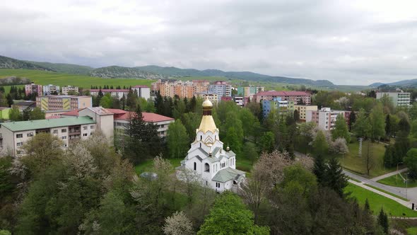 Aerial views of the Orthodox Church in Medzilaborce, Slovakia