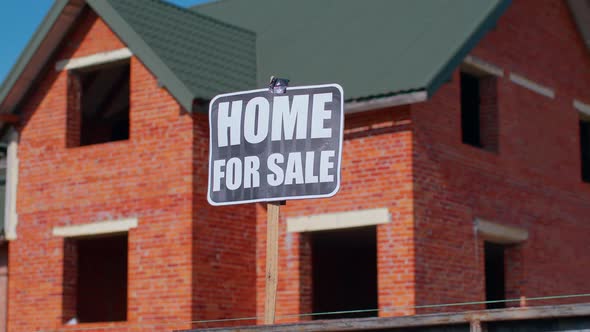 Home for Sale Sign Inscription Note Tag Message on Paper House on Background Advertising Selling
