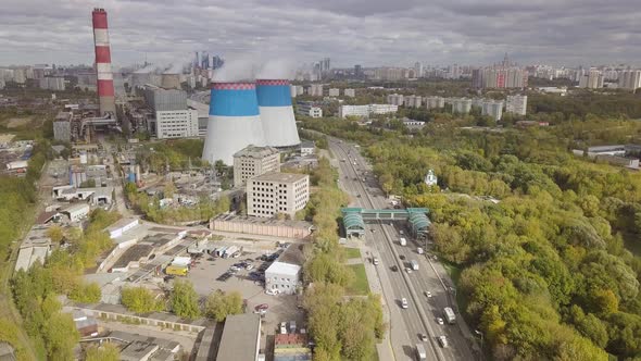 Aerial Shot Of Industrial Area in Moscow Ochakovo Part