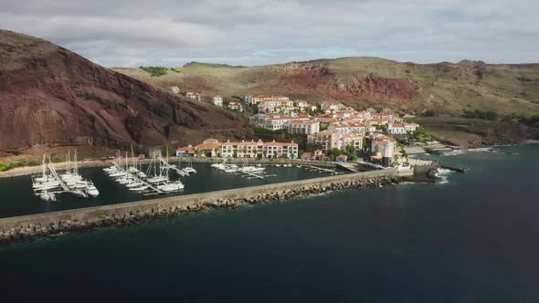 Drone Footage of a Charming Bay with White Yachts By the Shoreline