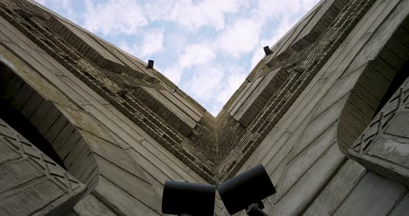 Facade of a regency architecture style building in downtown Los Angeles low angle view