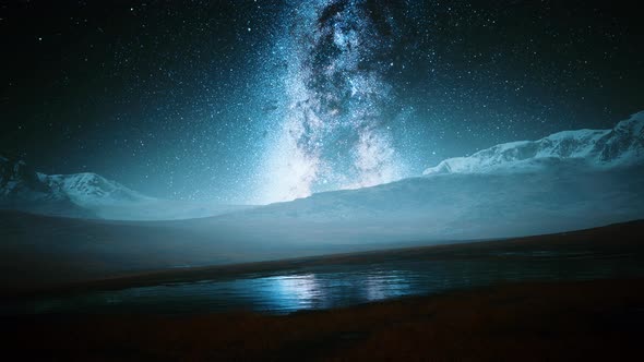 Camera Follow the Milky Way Rotate in Mountains