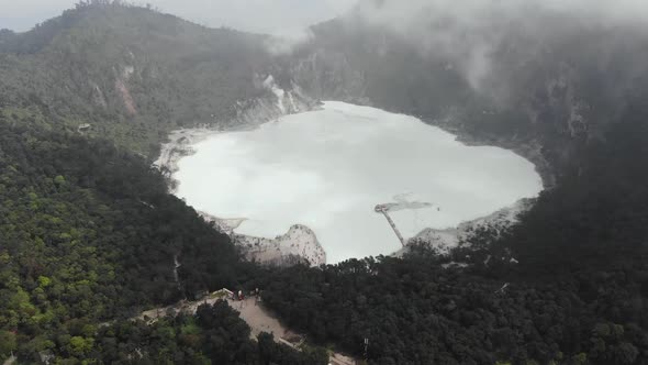 Cinematic aerial view clip of a sulfuric acid lake