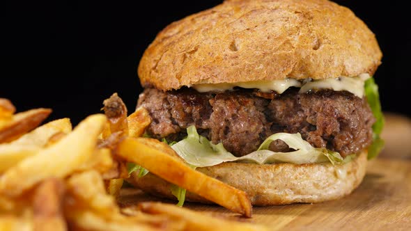 Typical American Fast Food  Hamburger with Fries