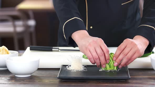 Sliced Cucumber and Kataifi Dough