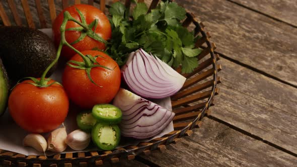 Rotating Shot of Beautiful, Fresh Vegetables on A Wooden Surface