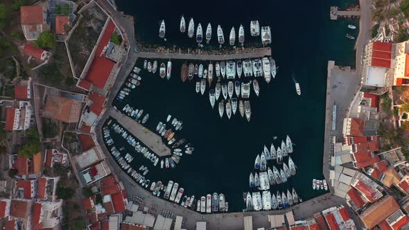 Marina on Hydra Island in Greece Aerial Video