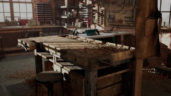 Various Carpenter Tools and Supplies in a Garage