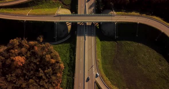 Aerial View Overpass Traffic with Car Move Transport Background in Autumn