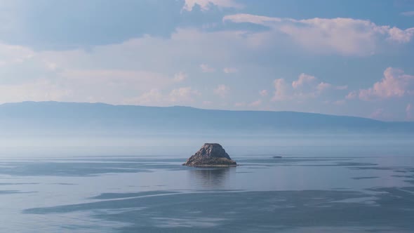 Lake Baikal. Olkhon Island, Hujir Village, Shamanka Rock. Timelaps