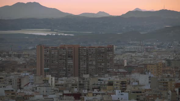 A Panoramic View of Residential Area of Alicante on a Summer Evening