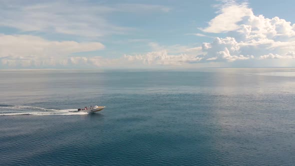 Aerial view of speed boat.