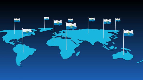 San Marino National Flag Fly On Earth Map Animation