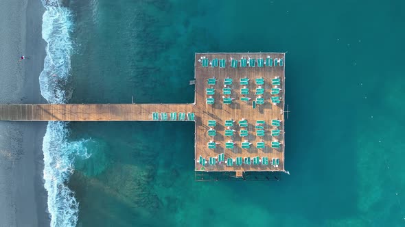 Empty pier by the sea aerial view 4 K