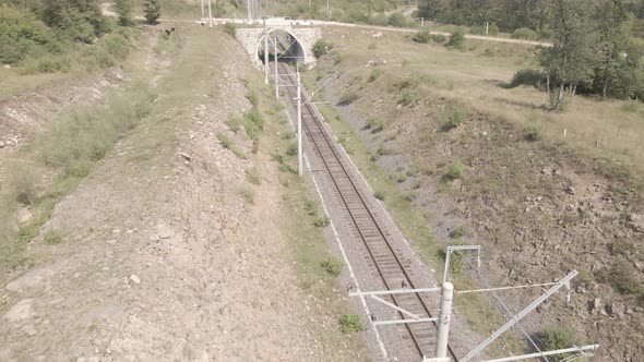 Aerial view of empty Railway bridge in Samtskhe-Javakheti region, Georgia.