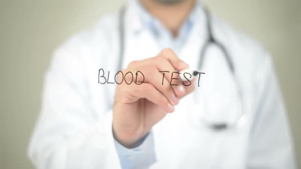Blood Test, Doctor Writing on Transparent Screen