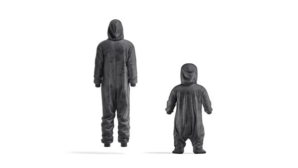 Blank black adult and kid plush jumpsuit, looped rotation