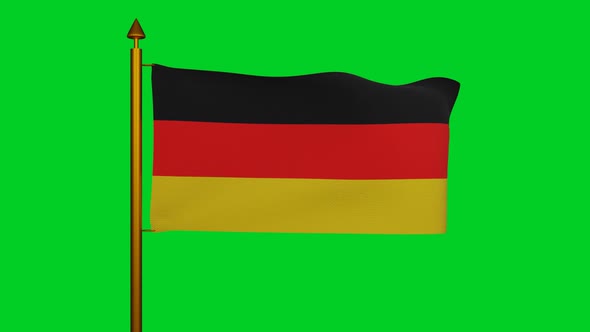 National flag of Germany waving on flagpole on chroma key, Flagge Deutschlands with national colours