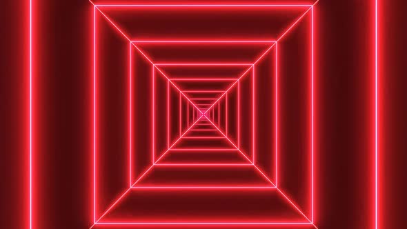 Red Neon Light Square Tunnel Animated Background