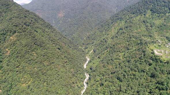 Yuksom village in Sikkim state in India seen from the sky