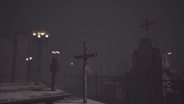 Old Graveyard with a Group of Cross Tombstones alt