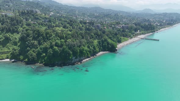 Aerial view of the Black sea coast. The Botanical Garden of Batumi, located at area of Green Cape