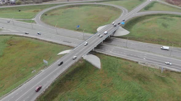 Aerial View From Road and Road Junctions. Entrance To the City Through the Ring Road. Cars Are