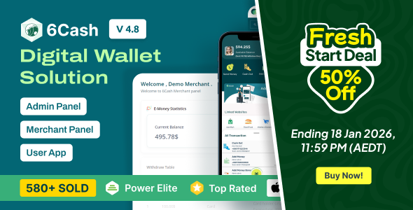 6Cash - Digital Wallet Mobile App with Laravel Admin Panel