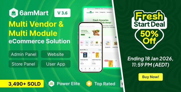 6amMart - Multivendor Food, Grocery, eCommerce, Parcel, Pharmacy delivery app with Admin & Website