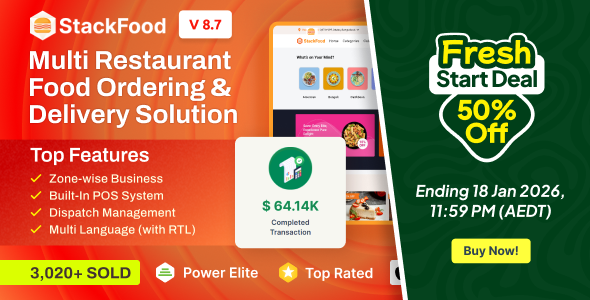 StackFood Multi Restaurant - Food Delivery App with Laravel Admin and Restaurant Panel