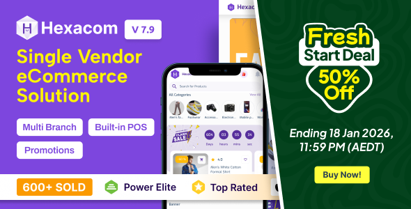 Hexacom single vendor eCommerce App with Website, Admin Panel and Delivery boy app