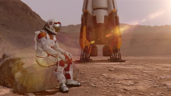 Astronaut Sitting on Mars and Admiring the Scenery alt