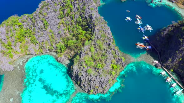 Coron, Palawan, Philippines, Aerial View of Beautiful Lagoons and Limestone Cliffs